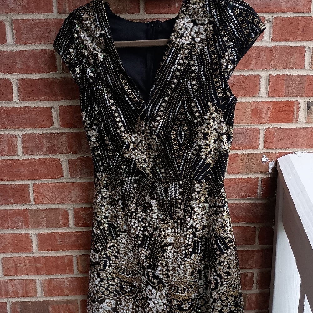 Black and Silver Sequin Skorts with V-Neck and Flutter Sleeves